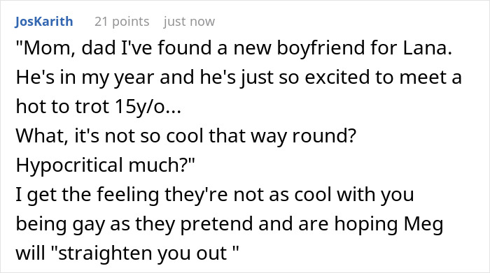 Text conversation about family hypocrisy and relationships, highlighting teen's escape from ongoing harassment.