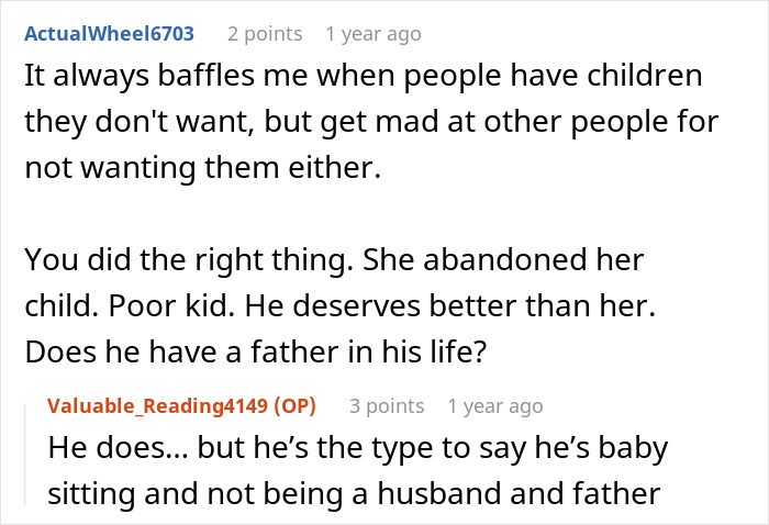Reddit comments discuss babysitting miscommunication involving in-laws, mentioning abandonment and father responsibility.
