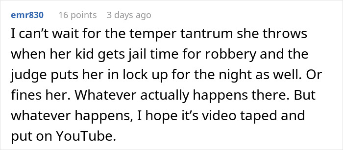 Text comment about a child's behavior at a bowling alley, mentioning jail time and YouTube.