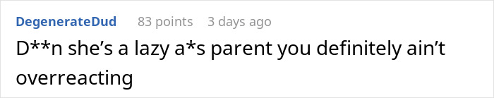 Comment criticizing parenting in family drama story.