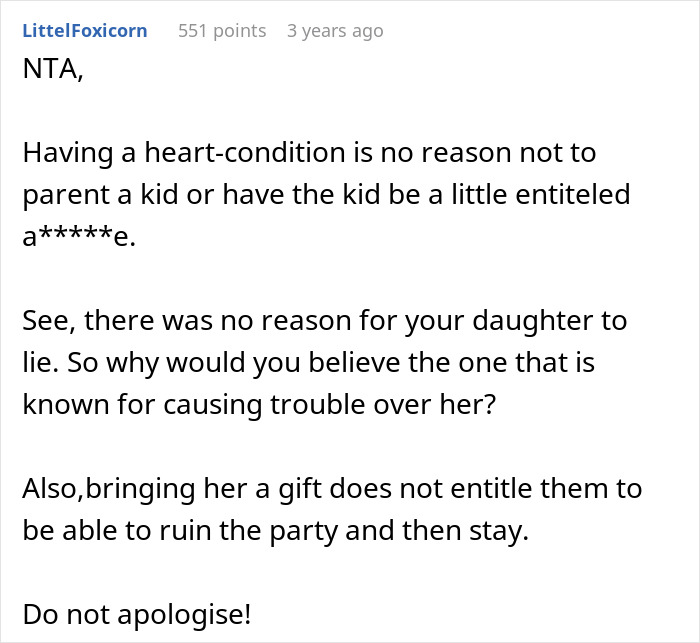Text comment discussing entitlement and parenting, with no apologies advised.