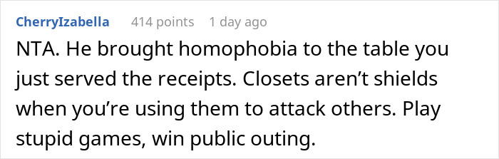 Reddit comment discussing homophobia and exposing someone on Grindr.