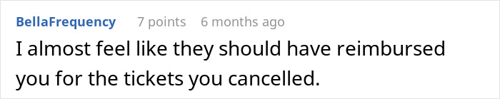 Comment on canceled vacation for a friend's wedding, discussing potential reimbursement. Comment on canceled vacation for a friend's wedding, discussing potential reimbursement.