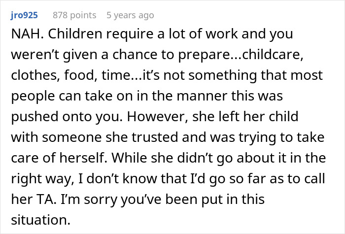Reddit comment discussing challenges of childcare and decision to contact child services.