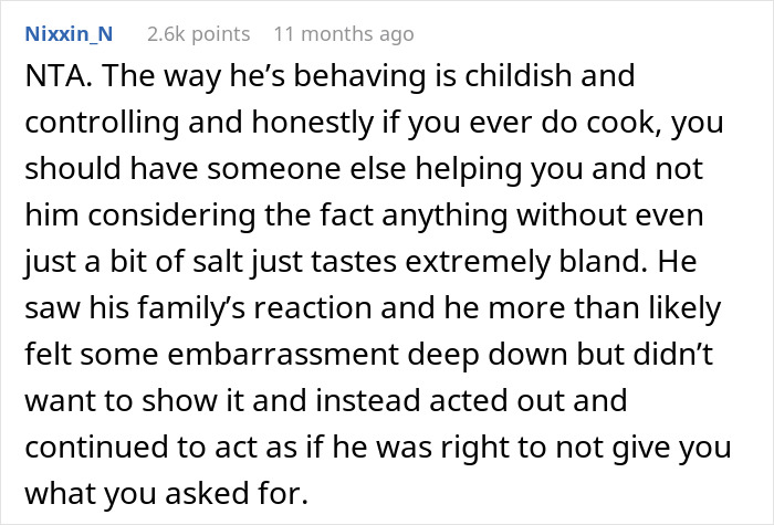 Comment on vacation cooking frustration with boyfriend's unhelpful behavior.