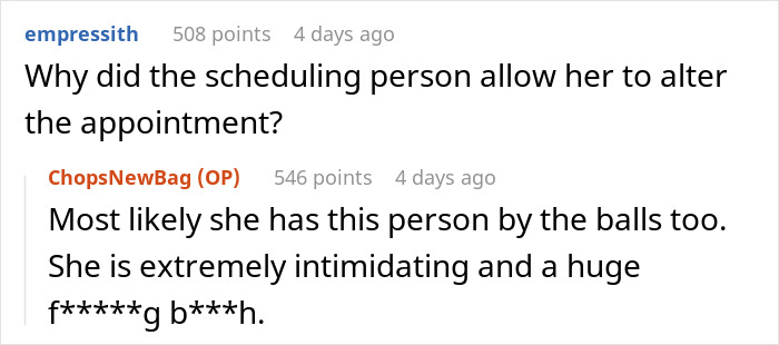Reddit comments discussing a boss canceling a doctor's appointment without consent.