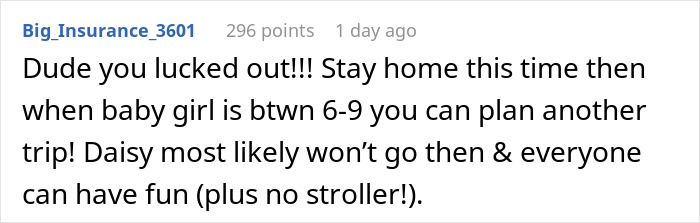 Comment suggesting a benefit to a guy whose MIL took his vacation spot.