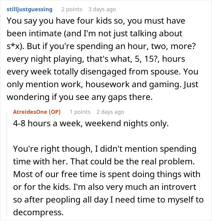 Discussion on gaming habits and relationship dynamics, highlighting gaming's impact on attractiveness perceptions.