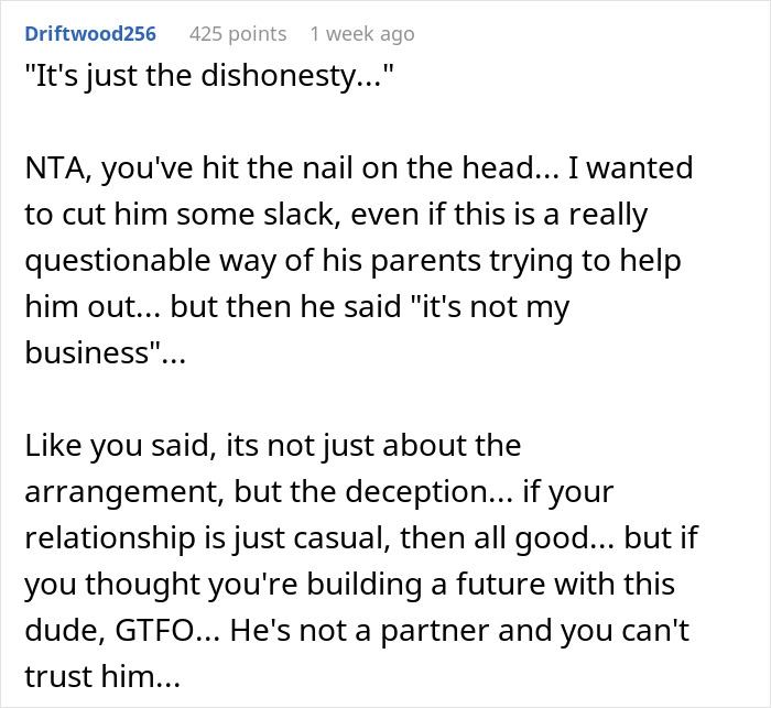 Text screenshot discussing relationship trust issues and deception over rent money. Text screenshot discussing relationship trust issues and deception over rent money.