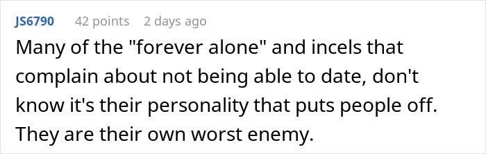 Comment discusses self-described ugly men and dating standards. Comment discusses self-described ugly men and dating standards.