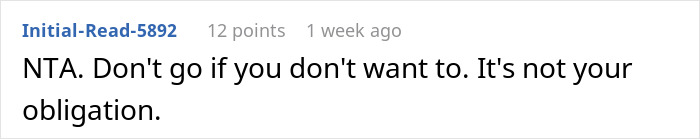 Reddit comment advising against visiting siblings, suggesting no obligation to visit family.