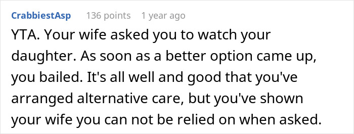 Man Refuses To Watch Daughter On Wife’s Night Out: “A Form Of Punishment” Man Refuses To Watch Daughter On Wife’s Night Out: “A Form Of Punishment”