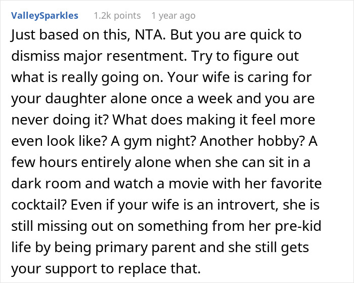 Man Refuses To Watch Daughter On Wife’s Night Out: “A Form Of Punishment” Man Refuses To Watch Daughter On Wife’s Night Out: “A Form Of Punishment”
