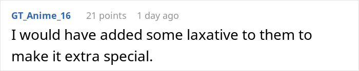 Comment suggesting a laxative prank for a food-stealing roommate.