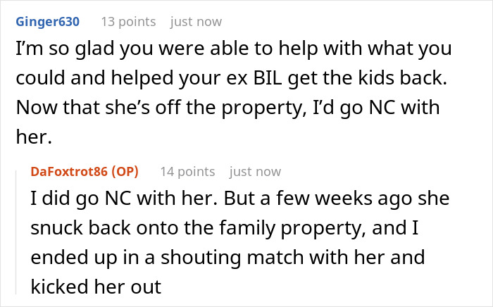 Text exchange discussing custody and family property issues.