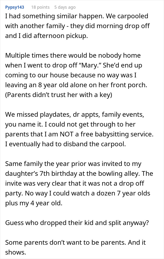 Text conversation describing carpool and babysitting issues after playdates.