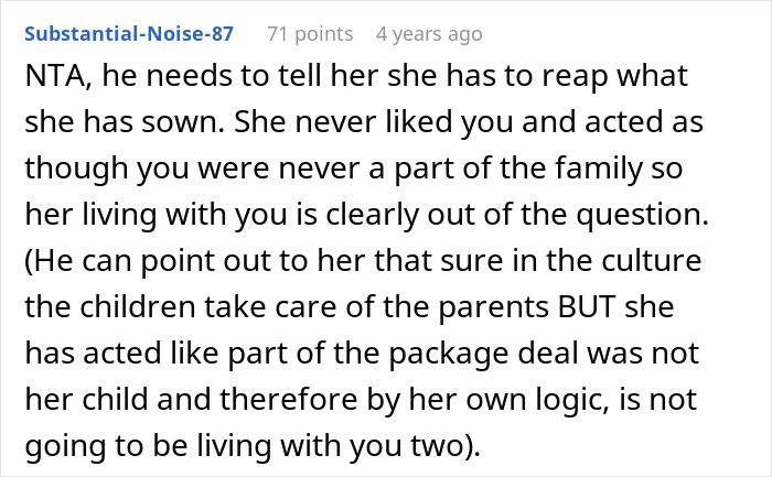 Reddit comment discussing family dynamics related to a mother-in-law and daughter-in-law&rsquo;s strained relationship.
