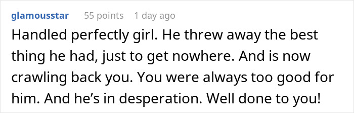 Text response to a woman handling breakup, ex returns after being rejected elsewhere.