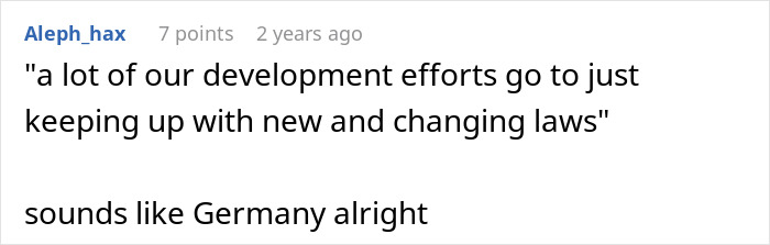 Reddit comment about adapting to new laws, humorously referencing Germany.