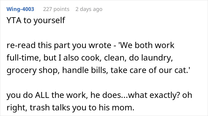 Reddit comment discussing lazy man complaining to his mom about his hardworking girlfriend. Reddit comment discussing lazy man complaining to his mom about his hardworking girlfriend.