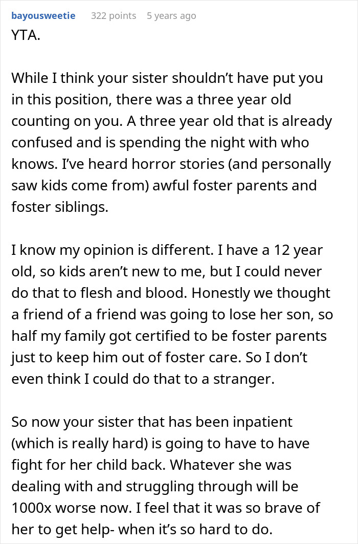 Reddit comment discussing child services involvement and foster care challenges.