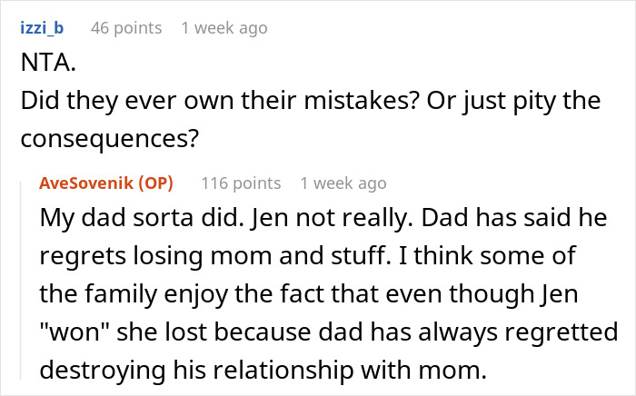 Reddit comments discussing stepmom, affair, and karma consequences.