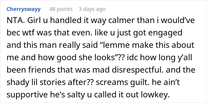 Comment about a woman untagging from a friend's post after fianc&eacute; cropped from engagement pic.