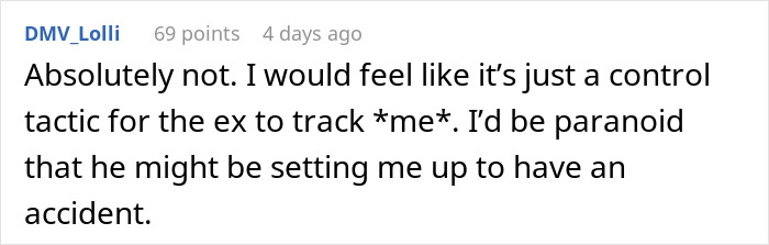 Screenshot of a forum comment discussing concerns about a mom&rsquo;s ex wanting to use an AirTag to track their child.