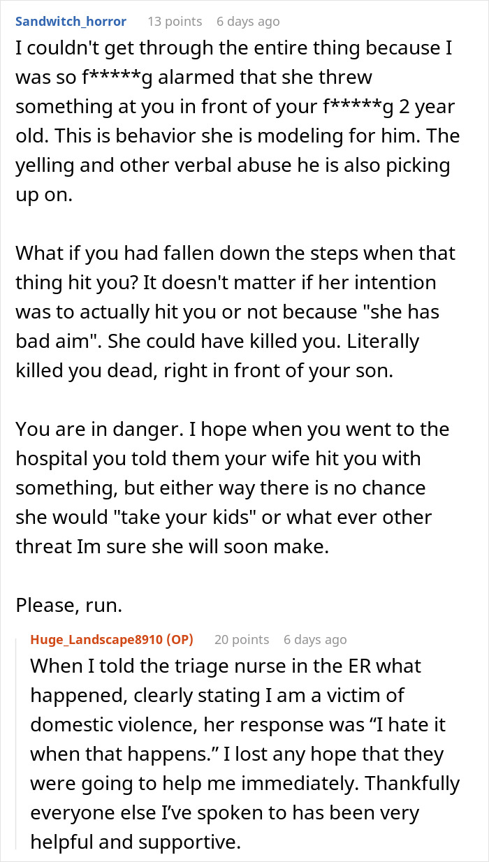 Reddit comments discuss wife's anger leading to throwing a heavy box at husband, highlighting domestic conflict.