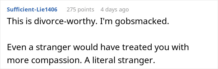 Reddit comment discussing divorce over husband's reaction to miscarriage. Reddit comment discussing divorce over husband's reaction to miscarriage.