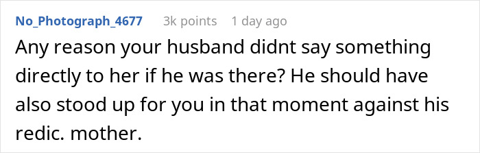 Comment discussing husband's support during breastfeeding incident with MIL, highlighting family tensions.
