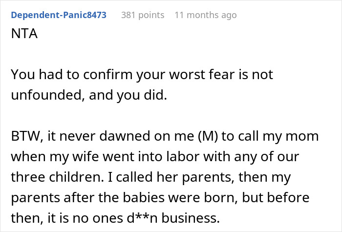 Text from a forum discussing a mom-to-be testing her husband's loyalty during fake labor.