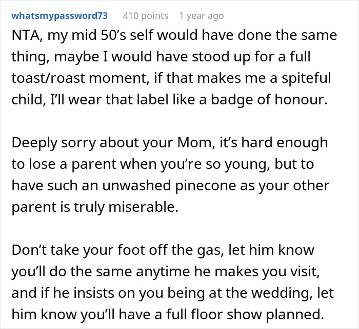 Text response offering support and advice during an uncomfortable engagement dinner with dad.