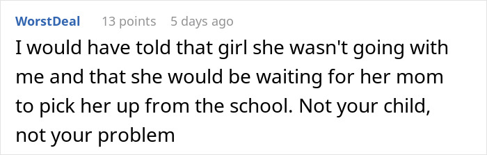 Comment about mom refusing to babysit another's daughter, mentioning play dates.
