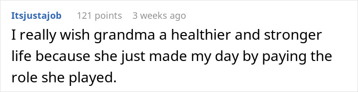 Comment expressing gratitude for a grandmother's support in family relationship conflict.