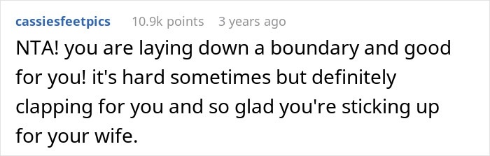 Reddit comment supporting a son's boundary with parents about babysitting. Reddit comment supporting a son's boundary with parents about babysitting.