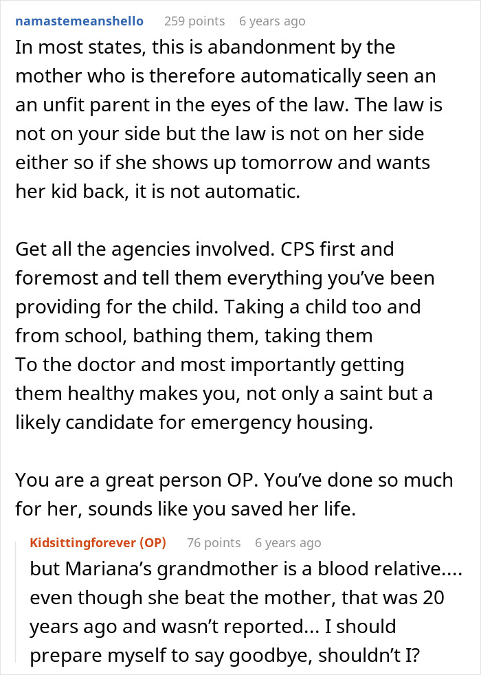 Reddit discussion on child abandonment, highlighting legal advice and CPS involvement regarding a babysitting situation.