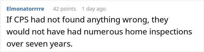 Comment discussing CPS involvement after parents displayed daughter's eating disorder online. Comment discussing CPS involvement after parents displayed daughter's eating disorder online.