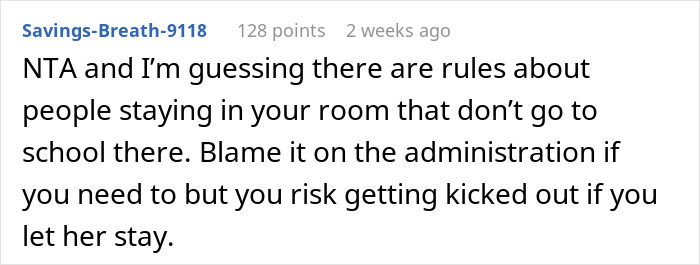 Comment discussing rules on college dorm room sharing and potential risks.