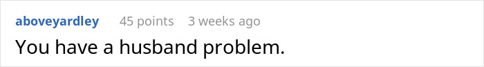 Reddit comment saying, "You have a husband problem," discussing pregnancy news.
