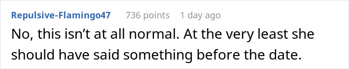 Comment discusses confusion over date's babysitter demand. Comment discusses confusion over date's babysitter demand.