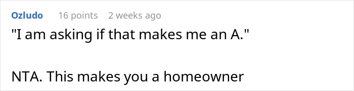Reddit comment: Discussing if keeping apartment share makes them an "A"; another replies it's about being a homeowner.
