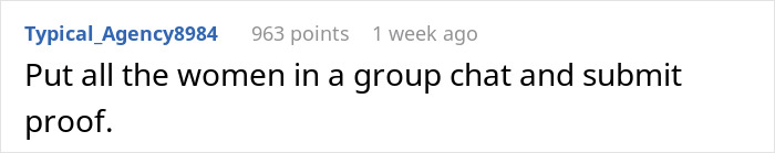 Screenshot of a comment suggesting to put women in a group chat, relating to checking a boyfriend's phone.