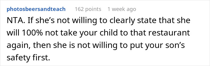 Reddit comment on SIL disregarding child's allergies and safety concerns.