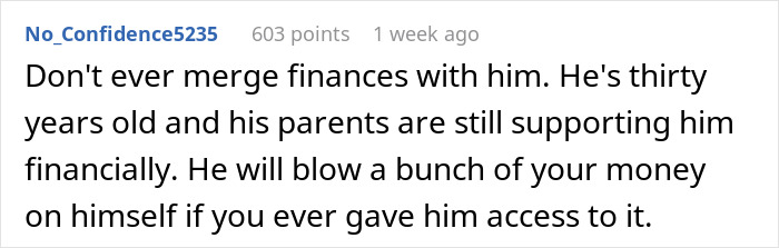 Text warning about merging finances due to potential misuse, related to rent money being pocketed. Text warning about merging finances due to potential misuse, related to rent money being pocketed.