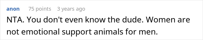 Reddit comment about women not being therapists for men, gaining 75 points.