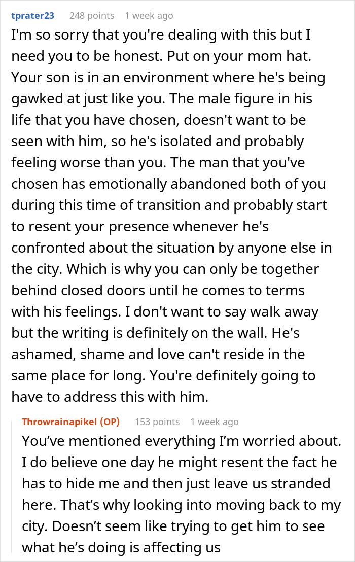 Text conversation discussing a man's weird behavior affecting his partner and their relationship.
