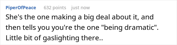 Comment from PiperOfPeace discussing son father grooming drama, highlighting gaslighting and accusations of being dramatic.