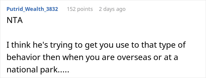 A forum comment discussing a prank involving being dangled over a parking garage edge by a husband.