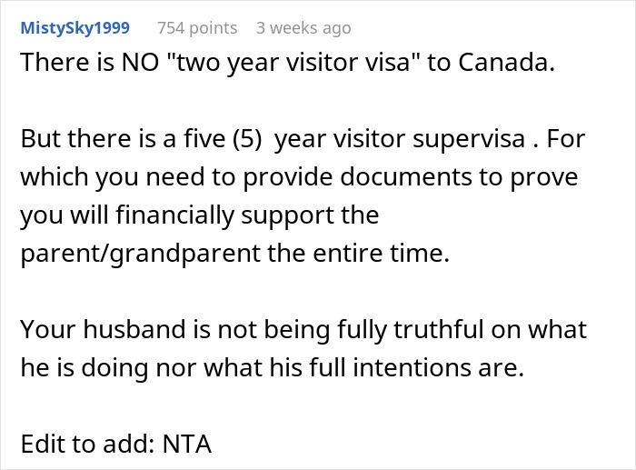 Text explaining that there's no two-year visitor visa to Canada, only a five-year supervisa. Text explaining that there's no two-year visitor visa to Canada, only a five-year supervisa.